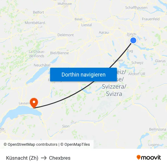 Küsnacht (Zh) to Chexbres map
