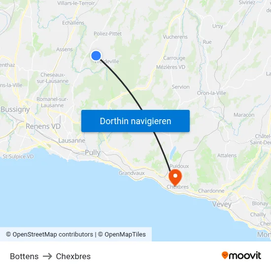 Bottens to Chexbres map