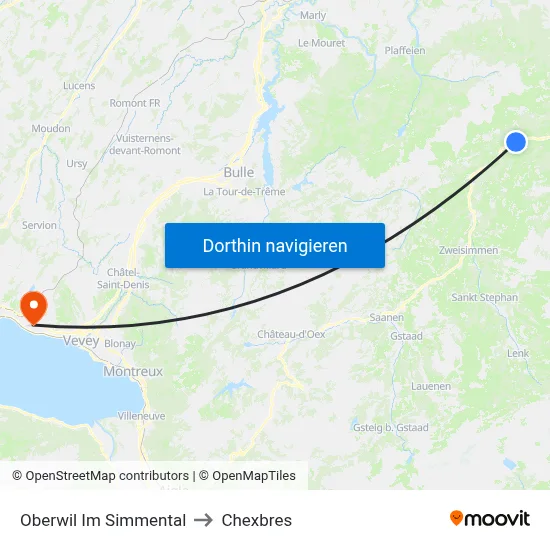 Oberwil Im Simmental to Chexbres map
