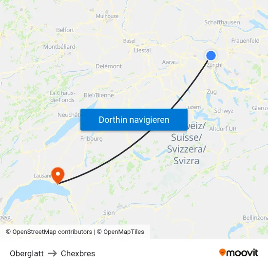 Oberglatt to Chexbres map