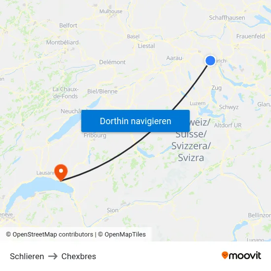 Schlieren to Chexbres map