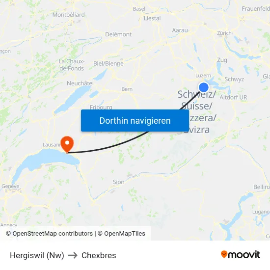 Hergiswil (Nw) to Chexbres map