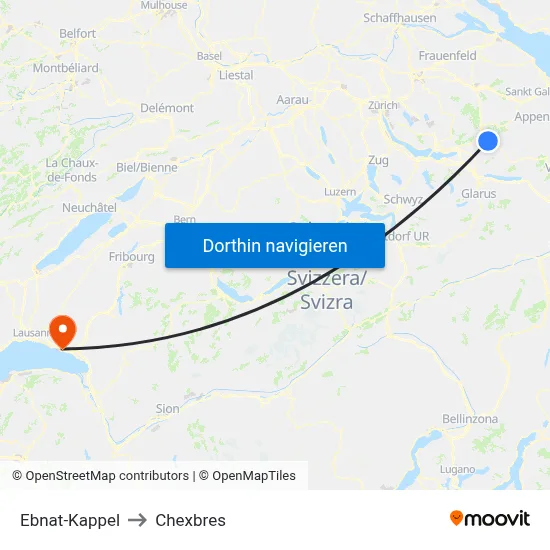 Ebnat-Kappel to Chexbres map