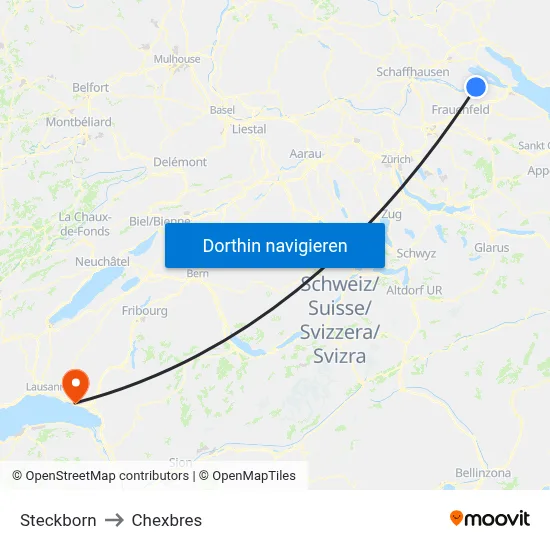 Steckborn to Chexbres map