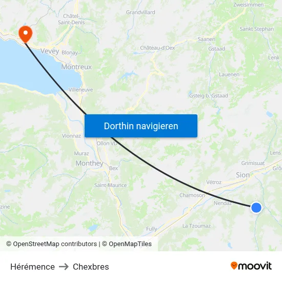 Hérémence to Chexbres map