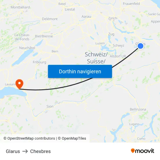 Glarus to Chexbres map