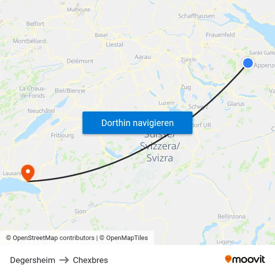 Degersheim to Chexbres map