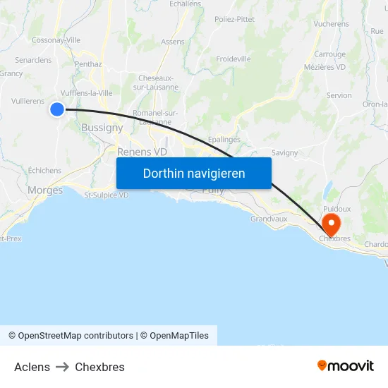 Aclens to Chexbres map