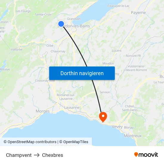 Champvent to Chexbres map