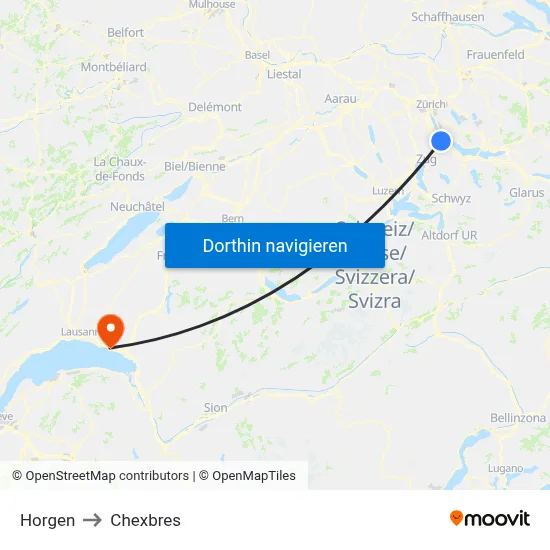 Horgen to Chexbres map