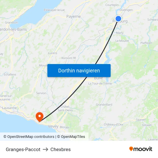 Granges-Paccot to Chexbres map