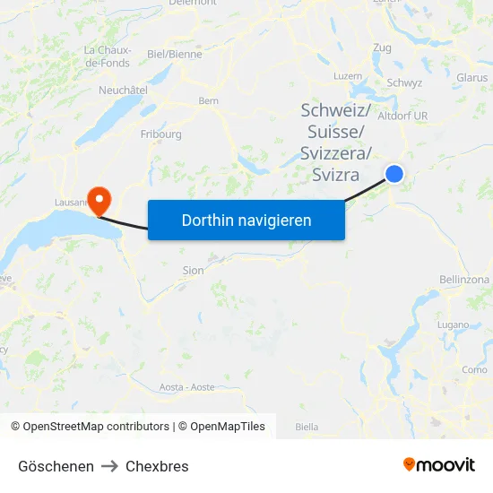 Göschenen to Chexbres map