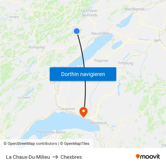 La Chaux-Du-Milieu to Chexbres map