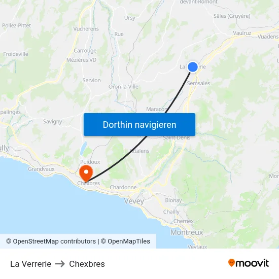 La Verrerie to Chexbres map