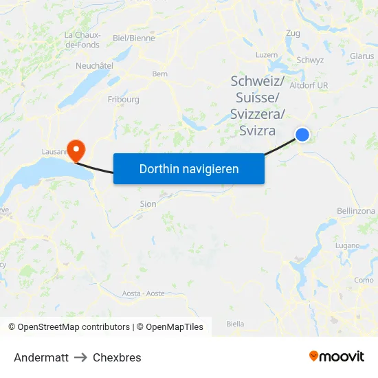 Andermatt to Chexbres map