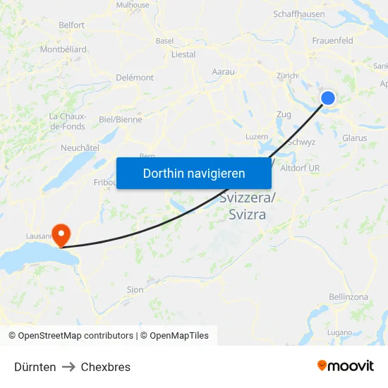 Dürnten to Chexbres map