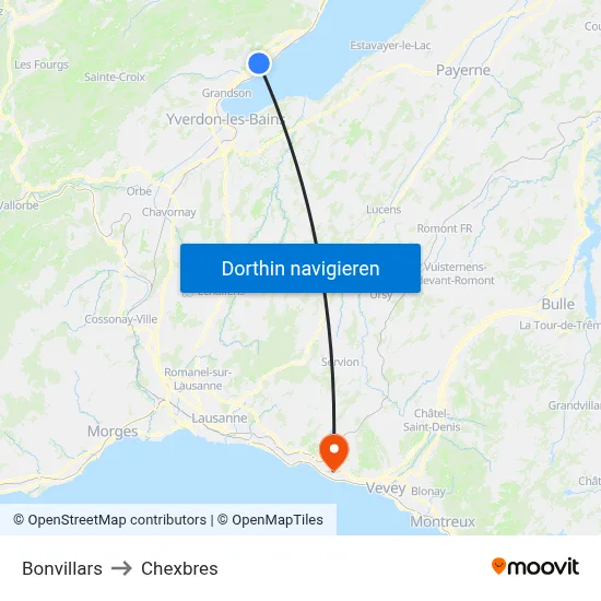 Bonvillars to Chexbres map