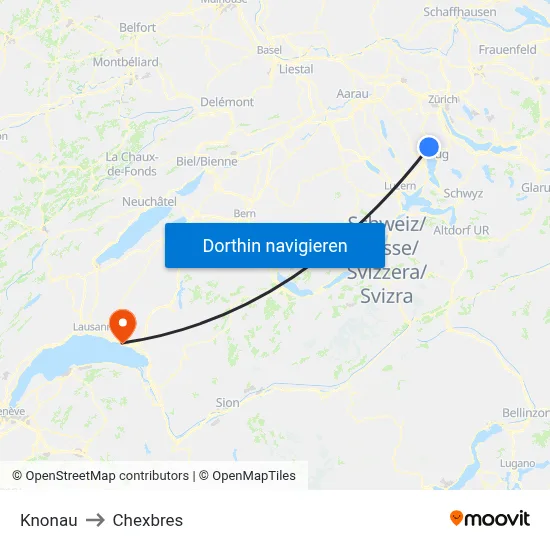Knonau to Chexbres map