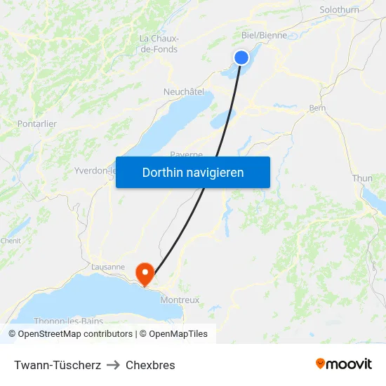 Twann-Tüscherz to Chexbres map