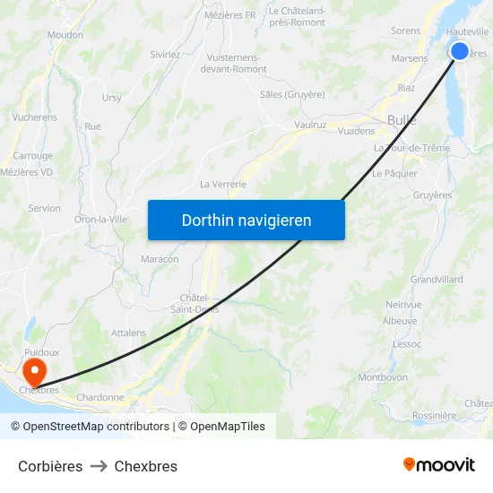 Corbières to Chexbres map