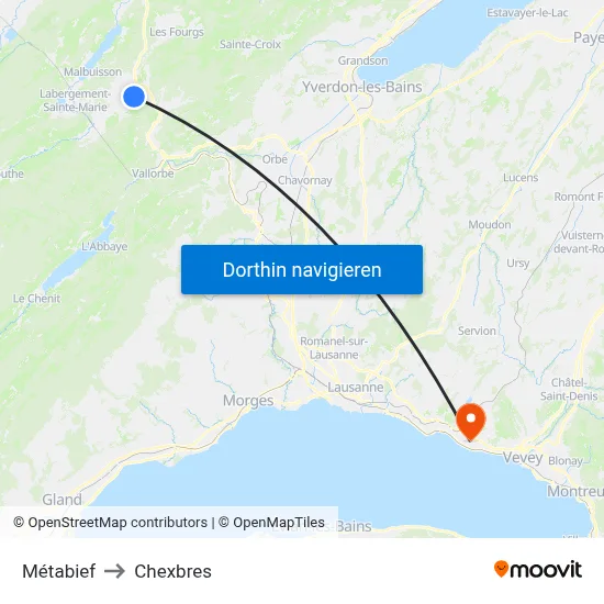 Métabief to Chexbres map