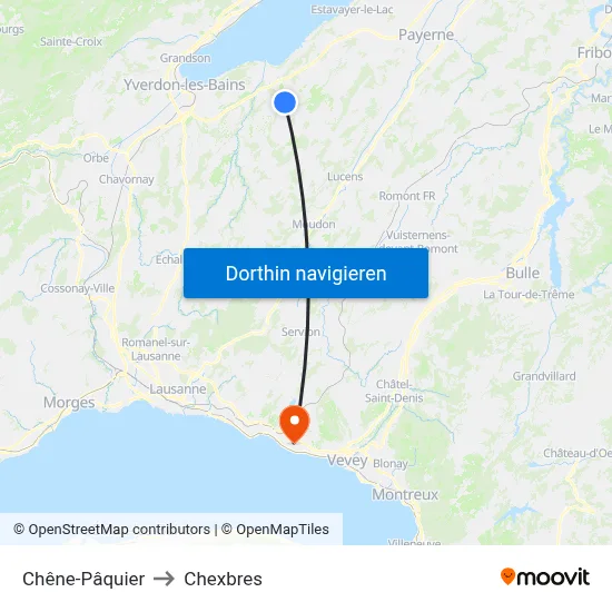 Chêne-Pâquier to Chexbres map