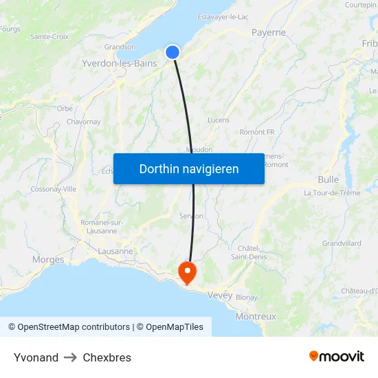 Yvonand to Chexbres map