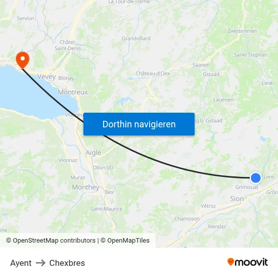 Ayent to Chexbres map