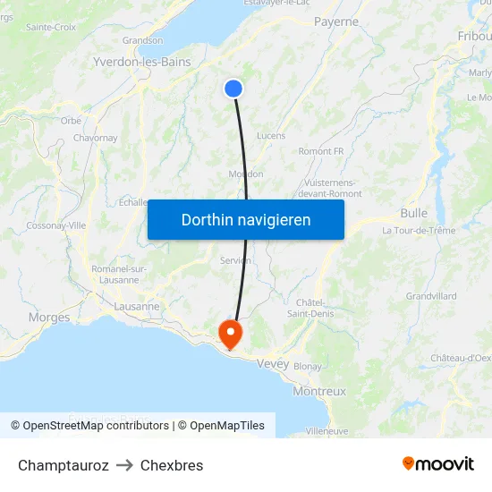 Champtauroz to Chexbres map