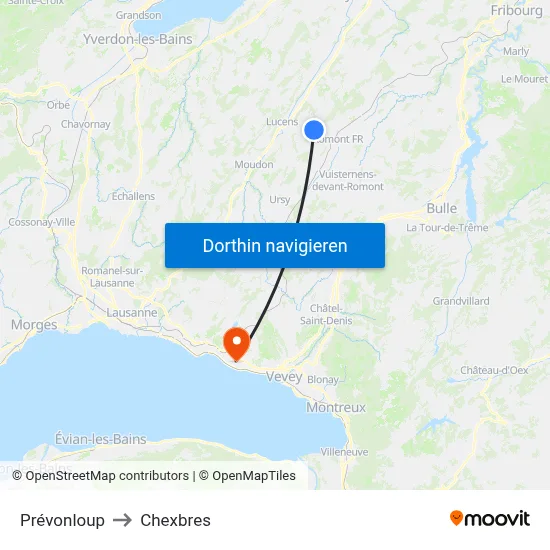 Prévonloup to Chexbres map