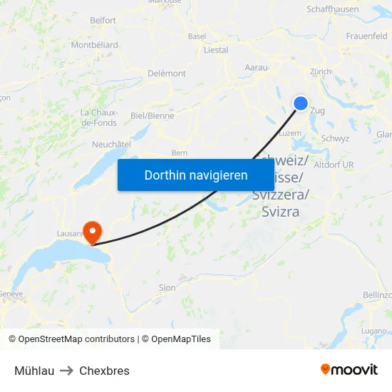 Mühlau to Chexbres map