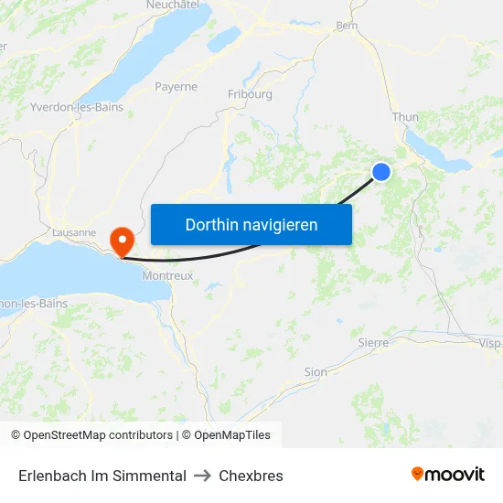 Erlenbach Im Simmental to Chexbres map