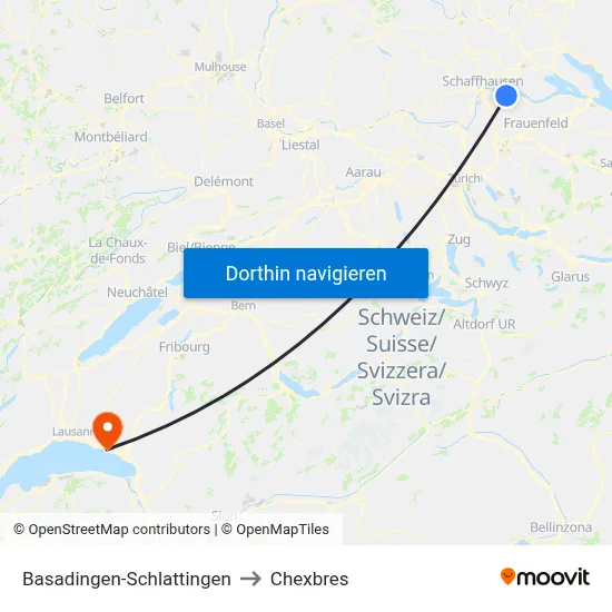 Basadingen-Schlattingen to Chexbres map