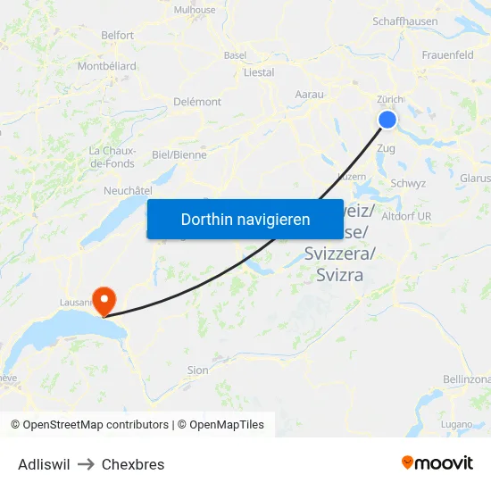 Adliswil to Chexbres map