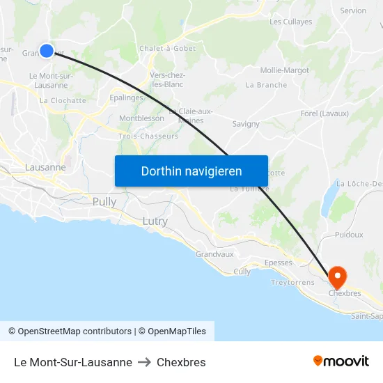 Le Mont-Sur-Lausanne to Chexbres map