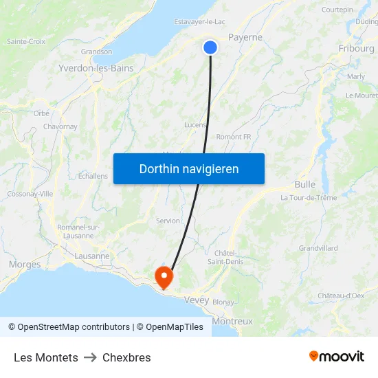 Les Montets to Chexbres map