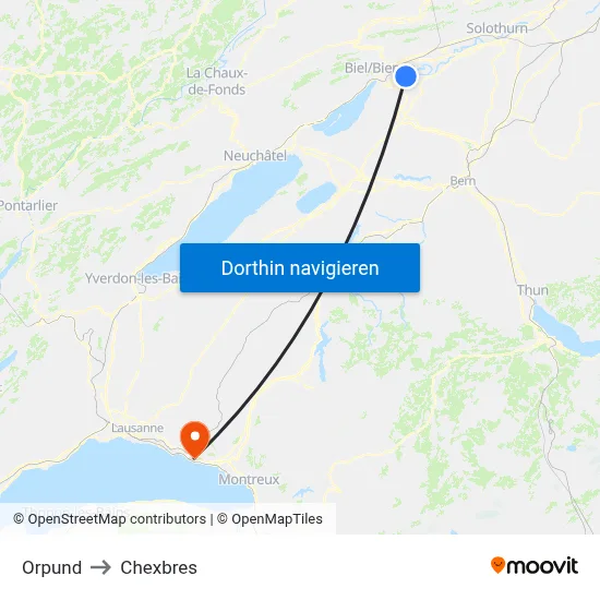 Orpund to Chexbres map
