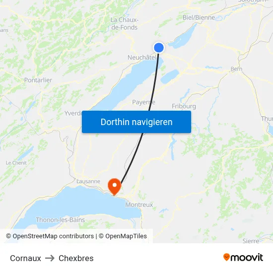 Cornaux to Chexbres map