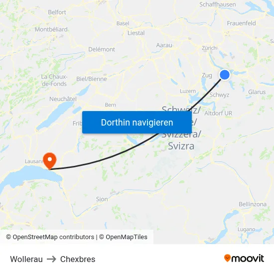 Wollerau to Chexbres map