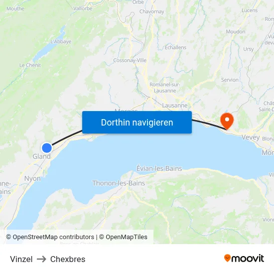 Vinzel to Chexbres map