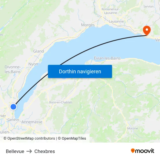 Bellevue to Chexbres map