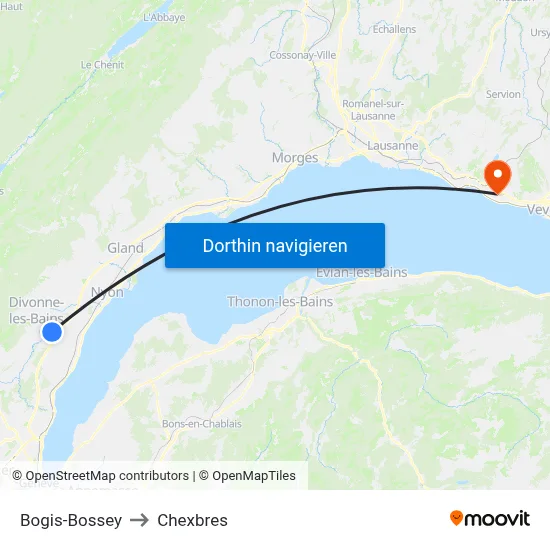 Bogis-Bossey to Chexbres map