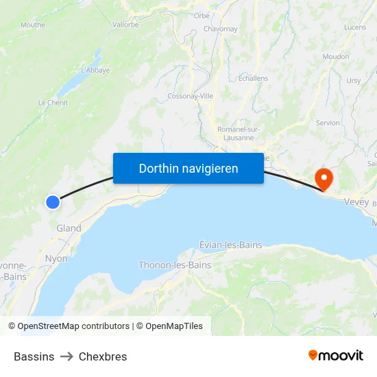 Bassins to Chexbres map