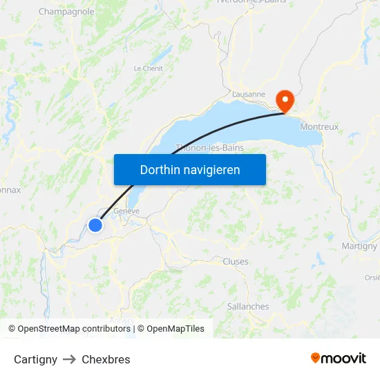 Cartigny to Chexbres map