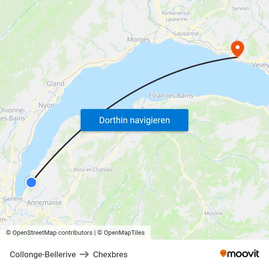Collonge-Bellerive to Chexbres map