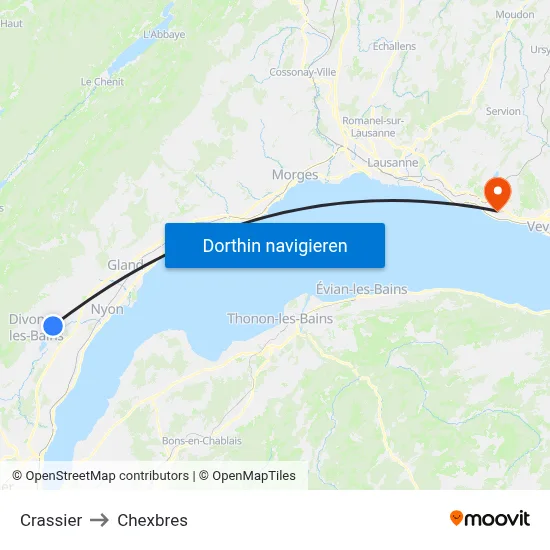 Crassier to Chexbres map