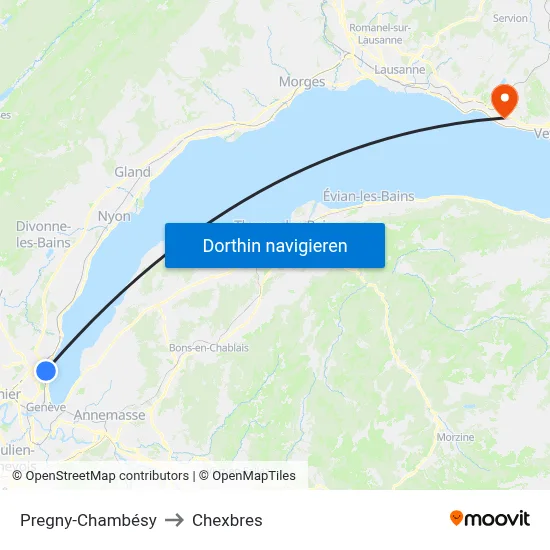 Pregny-Chambésy to Chexbres map