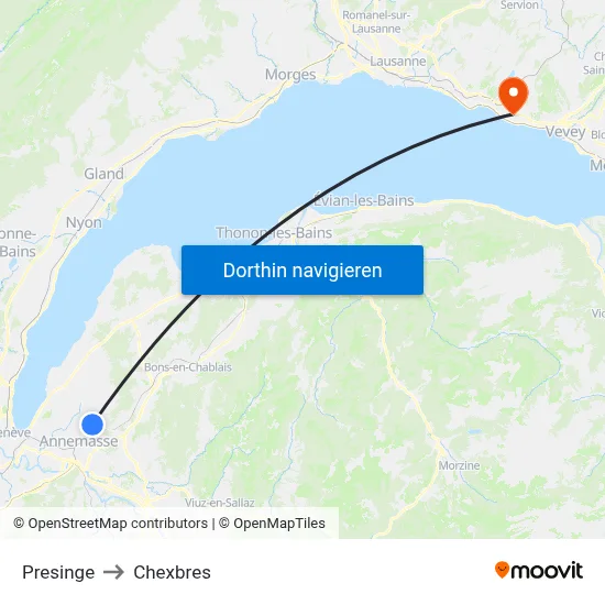 Presinge to Chexbres map
