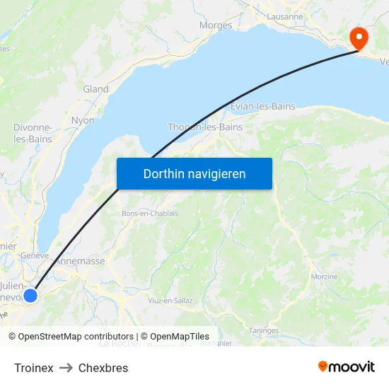Troinex to Chexbres map
