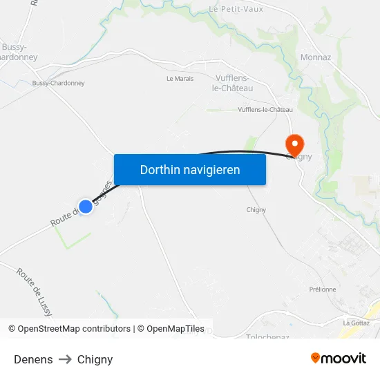 Denens to Chigny map